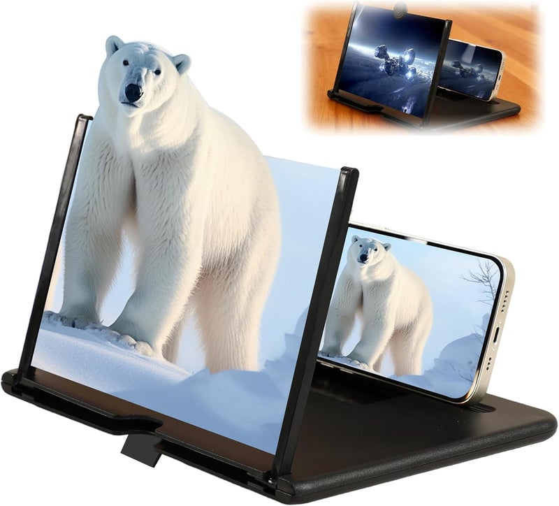 BSonata Screen Magnifier Version,3D HD Mobile Phone Magnifier Projector Screen Enlarger for Movies, Videos, and Gaming,Foldable Cell Phone Stand with Screen Amplifier,Supports All Smartphones (Black, 12inch) - Image 1